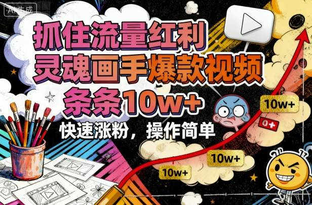 抓住流量红利，灵魂画手爆款视频，条条10w+，快速涨粉，操作简单|云雀资源分享