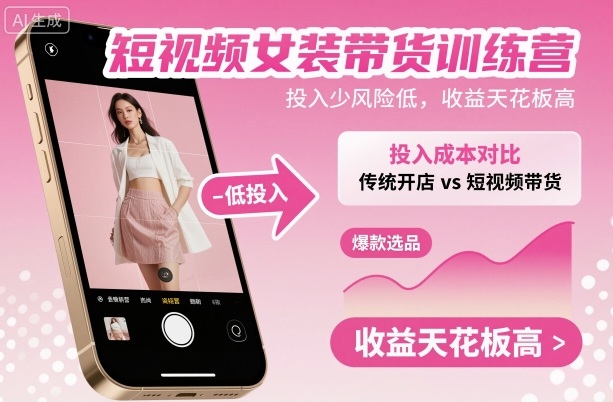 短视频女装带货训练营，投入少风险低，收益天花板高|云雀资源分享
