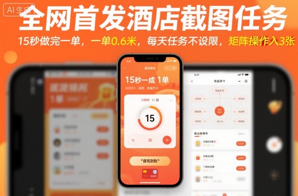 全网首发酒店截图任务，15秒做完一单，一单0.6米，每天任务不设限，矩阵操作日入3张【揭秘】|云雀资源分享