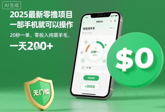 2025最新零撸项目，一部手机就可以操作，20秒一单，零投入纯薅羊毛，无门槛，一天200+【揭秘】|云雀资源分享