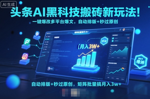 头条AI黑科技搬砖新玩法！一键爆改多平台爆文，自动排版+秒过原创，矩阵批量搞月入3w+【揭秘】|云雀资源分享