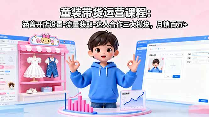 图片[1]-童装带货运营课程：涵盖开店设置-流量获取-达人合作三大模块，月销百万+
