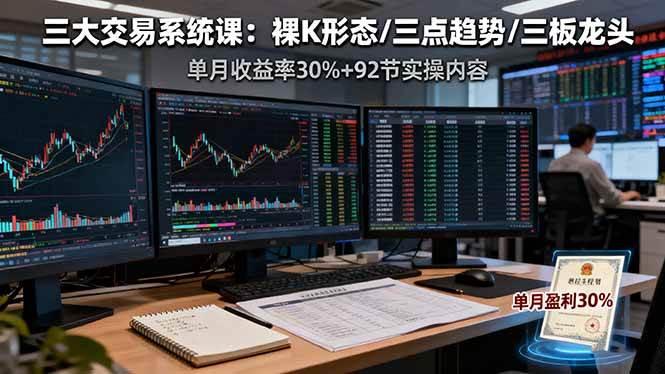图片[1]-三大交易系统课：裸K形态/三点趋势/三板体系，单月收益率30%+92节实操内容
