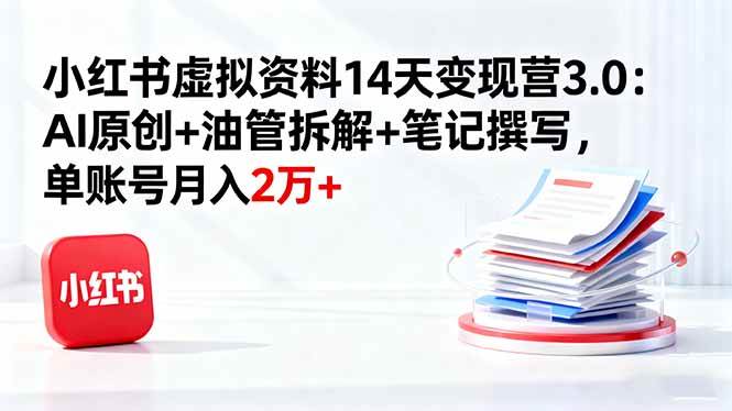 图片[1]-小红书虚拟资料14天变现营3.0：AI原创+油管拆解+笔记撰写，单账号月入2万+