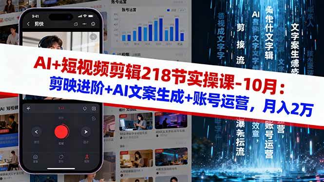 图片[1]-AI+短视频剪辑218节实操课-10月：剪映进阶+AI文案生成+账号运营，月入2万