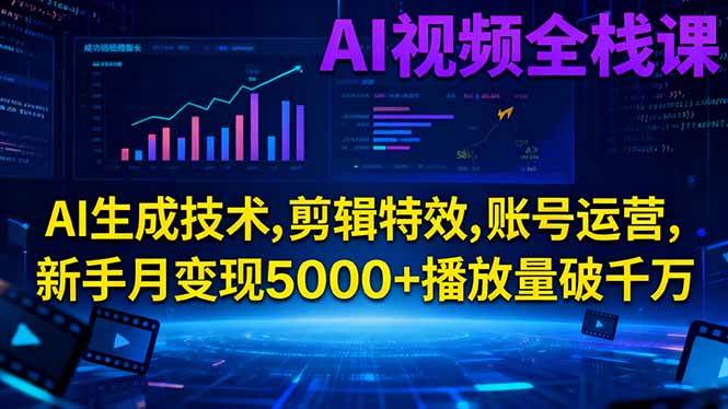 图片[1]-AI视频全栈课:AI生成技术,剪辑特效,账号运营,新手月变现5000+播放量破千万