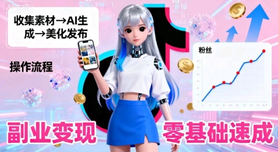 副业拆解：抖音新风口，靠AI美女图日引500粉，无需拍摄、不用真人|云雀资源分享