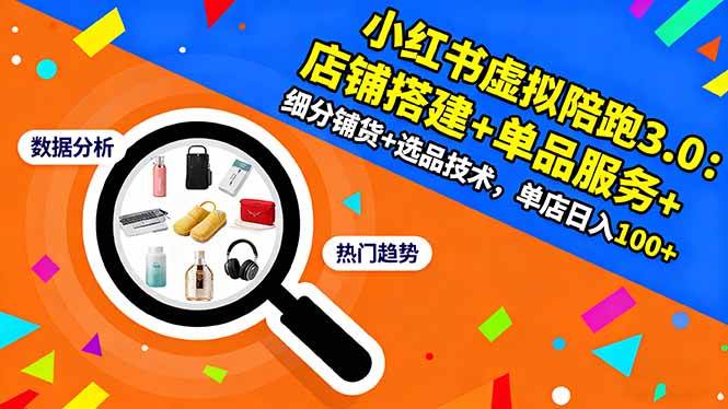 小红书虚拟陪跑3.0：店铺搭建+单品服务+细分铺货+选品技术，单店日入100+|云雀资源分享