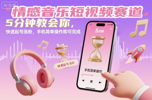 情感音乐短视频赛道，5分钟教会你，快速起号涨粉，手机简单操作即可完成|云雀资源分享
