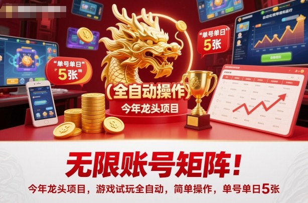 无限账号矩阵！今年龙头项目，游戏试玩全自动，简单操作，单号单日5张【揭秘】|云雀资源分享