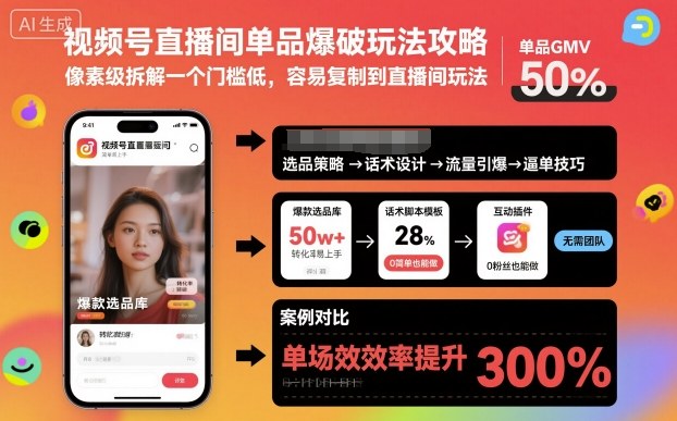 视频号直播间单品爆破玩法攻略，像素级拆解一个门槛低，容易复制到直播间玩法|云雀资源分享