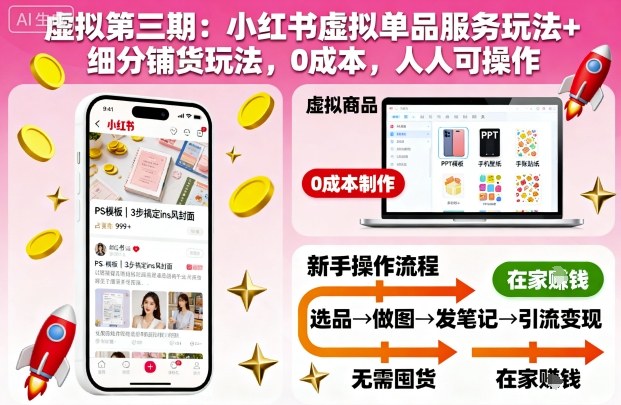 虚拟第三期：小红书虚拟单品服务玩法+细分铺货玩法，0成本，人人可操作|云雀资源分享