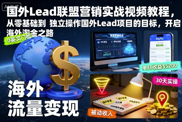 国外Lead联盟营销实战视频教程，从零基础到独立操作国外Lead项目的目标，开启海外淘金之路|云雀资源分享