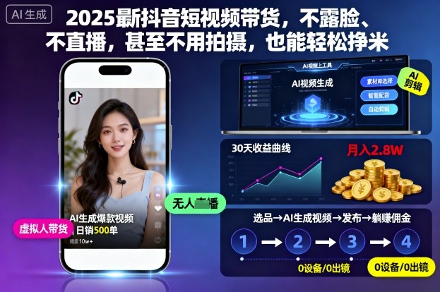 2025最新抖音短视频带货，不露脸、不直播，甚至不用拍摄，也能轻松挣米|云雀资源分享