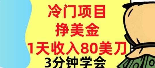冷门项目挣美刀，0门槛，1天收入80刀，3分钟学会,这个方法要学会|云雀资源分享