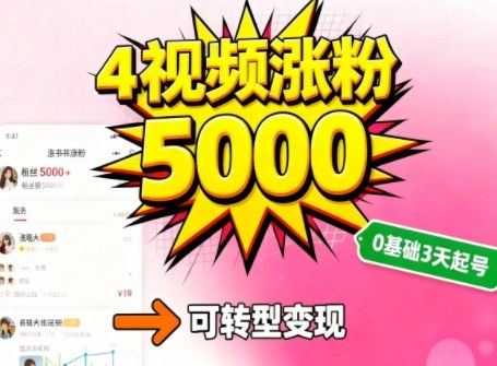 小红书暴力起号方法，四个视频涨粉5000，起号后可转型，操作简单，对小白友好|云雀资源分享