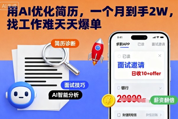 用AI优化简历，一个月到手2W，找工作难天天爆单|云雀资源分享