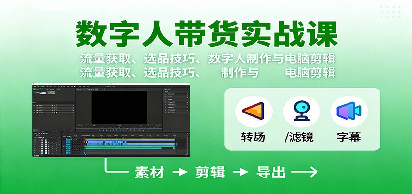 数字人变现实战课：流量获取、选品技巧、数字人制作与电脑剪辑|云雀资源分享