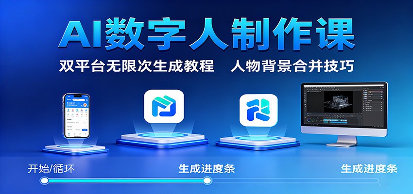 AI数字人制作课：双平台无限次生成教程，人物背景合并技巧|云雀资源分享