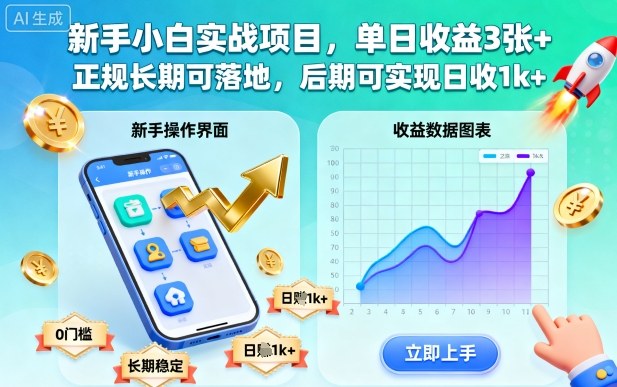 新手小白实战项目，单日收益3张+，正规长期可落地，后期可实现日收1k+【揭秘】|云雀资源分享