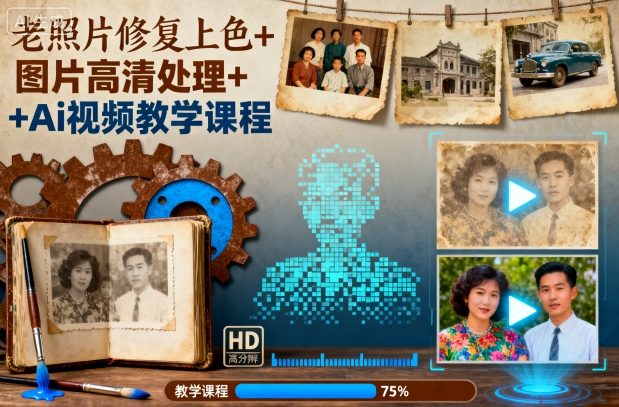 老照片修复上色+图片高清处理+Ai视频教学课程|云雀资源分享