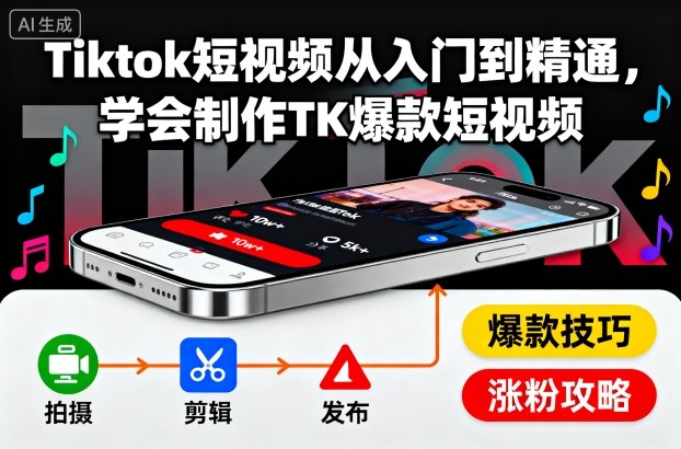 Tiktok短视频从入门到精通，学会制作TK爆款短视频|云雀资源分享