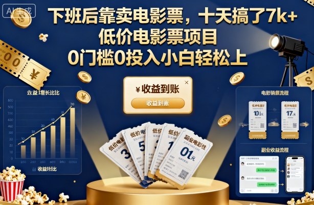 下班后靠卖电影票，十天搞了7k+，低价电影票项目，0门槛0投入小白轻松上手【揭秘】|云雀资源分享