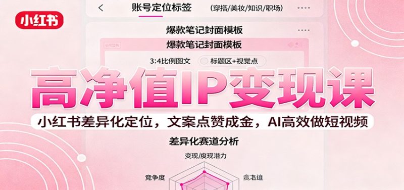 高净值IP变现课：小红书差异化定位，文案点赞成金， AI高效做短视频|云雀资源分享