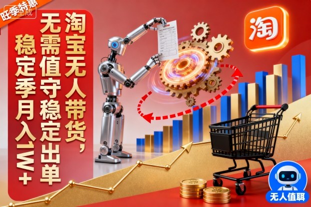 淘宝无人带货，无需值守稳定出单，电商旺季，稳定月入1W+|云雀资源分享