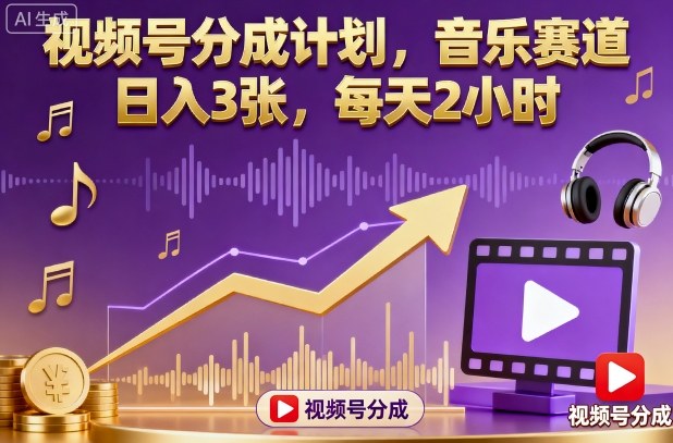 视频号分成计划，音乐赛道，日入3张，每天2小时|云雀资源分享
