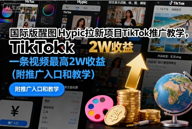 国际版醒图Hypic拉新项目TikTok推广教学，一条视频最高2W收益（附推广入口和教学）|云雀资源分享