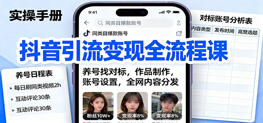 抖音引流变现全流程课:养号找对标,作品制作,账号设置,全网内容分发|云雀资源分享
