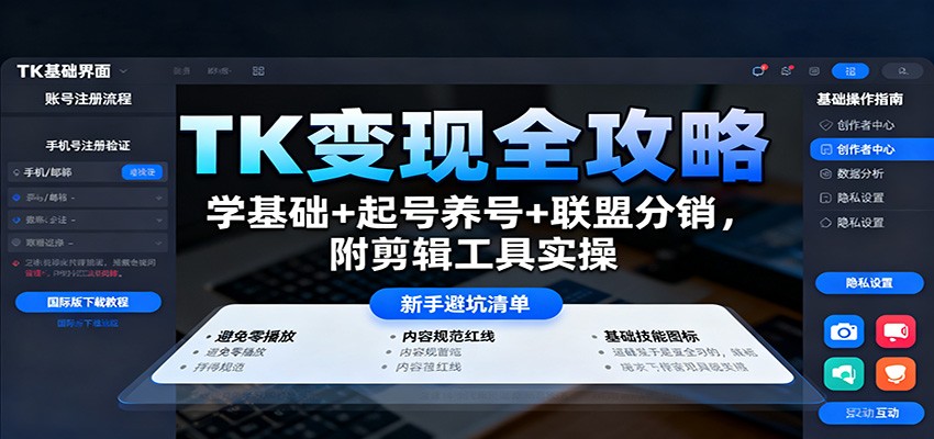 TK变现全攻略：学基础+起号养号+联盟分销，附剪辑工具实操|云雀资源分享