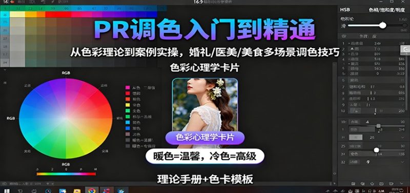 PR调色入门到精通：从色彩理论到案例实操，婚礼/医美/美食多场景调色技巧|云雀资源分享