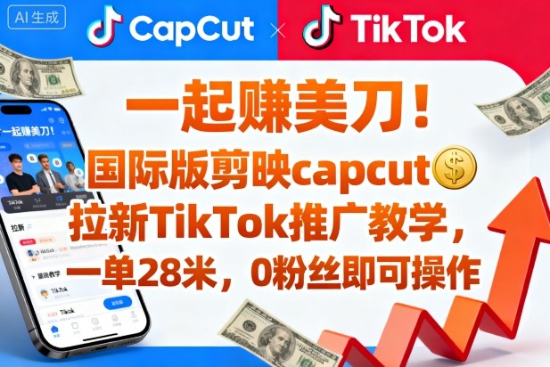 一起賺美刀！国际版剪映capcut拉新TikTok推广教学，一单28米，0粉丝即可操作（附推广入口和教学）|云雀资源分享