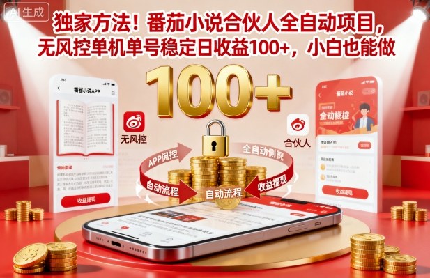 独家方法！番茄小说合伙人全自动挂G项目，无风控单机单号稳定日收益100+，小白也能做【揭秘】|云雀资源分享