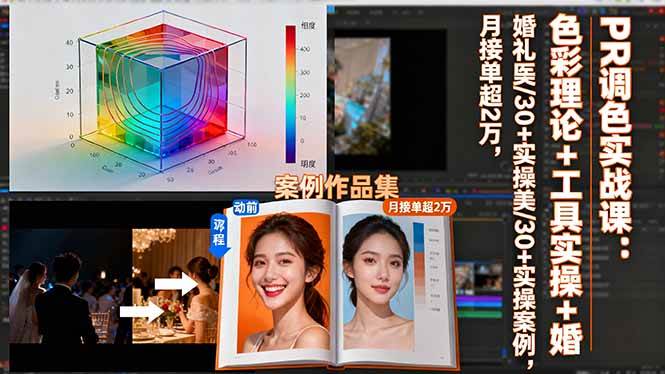 PR调色实战课：色彩理论+工具实操+婚礼医美/30+实操案例，月接单超2万|云雀资源分享