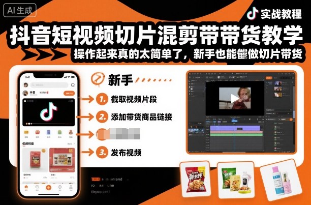 抖音短视频切片混剪带货教学，操作起来真的太简单了，新手也能做切片带货|云雀资源分享