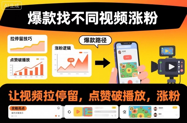 爆款找不同视频涨粉，让视频拉停留，实现点赞，破播放，涨粉|云雀资源分享