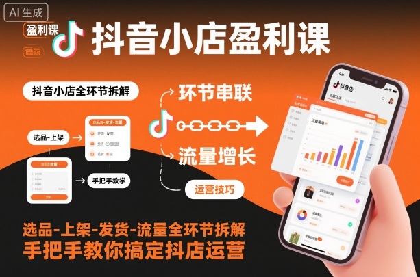 抖音小店盈利课-选品-上架-发货-流量全环节拆解，手把手教你搞定抖店运营|云雀资源分享