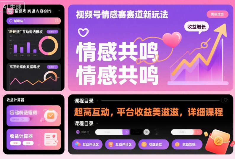 视频号情感赛道新玩法,超高互动,平台收益美滋滋,详细课程|云雀资源分享