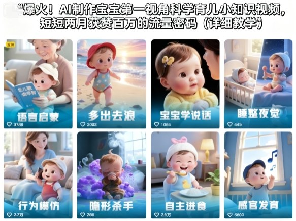 爆火!AI制作宝宝第一视角科学育儿小知识视频,短短两月获赞百万的流量密码(详细教学)|云雀资源分享
