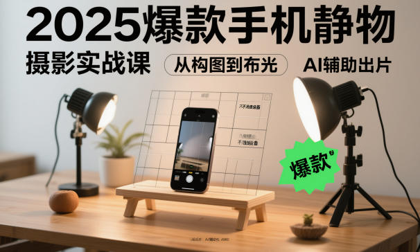 2025爆款手机静物摄影实战课，从构图到布光，不用贵设备，AI辅助出片|云雀资源分享
