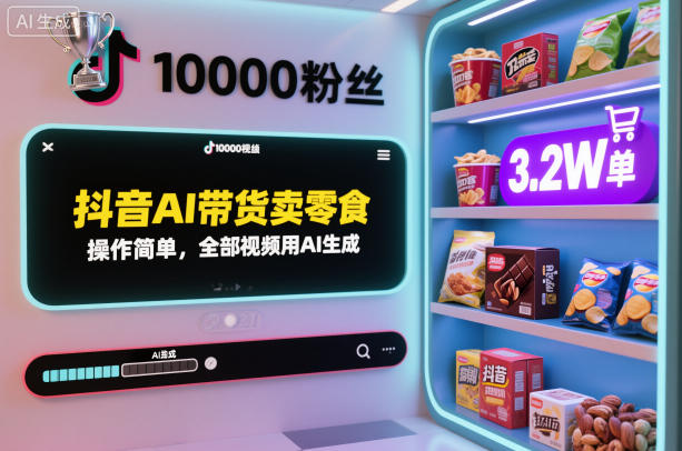 抖音AI带货卖零食，操作简单，全部视频用AI生成，一万粉丝，卖了3.2W单|云雀资源分享