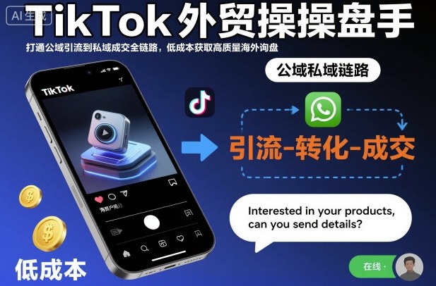 TikTok外贸操盘手，打通公域引流到私域成交全链路，低成本获取高质量海外询盘|云雀资源分享