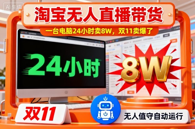淘宝无人直播带货,一台电脑214小时卖8W,双11卖爆了【揭秘】|云雀资源分享