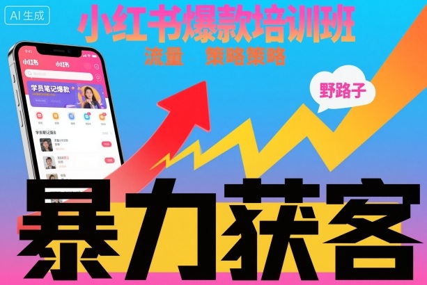 小红书爆款培训班，小红书获客野路子流量打法，暴力持续获客|云雀资源分享
