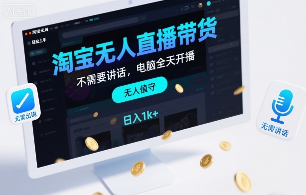 淘宝无人直播带货，不需要出镜，不需要讲话，电脑全天开播，轻松上手，日入1k+【揭秘】|云雀资源分享