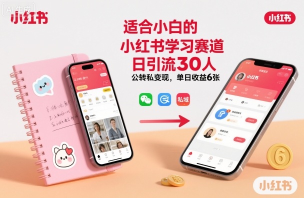 适合小白的小红书学习赛道，日引流30人，公转私变现，单日收益6张|云雀资源分享