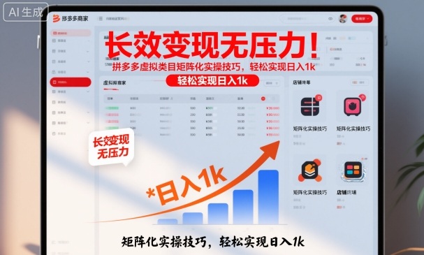 长效变现无压力!拼多多虚拟类目矩阵化实操技巧,轻松实现日入1k【揭秘】|云雀资源分享